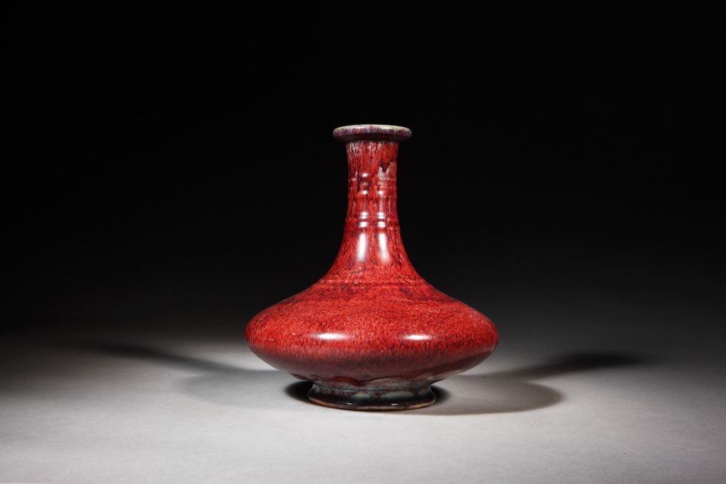 图片[1]-Yongzheng style flat belly bottle with altered glaze string pattern imitating Jun kiln-China Archive